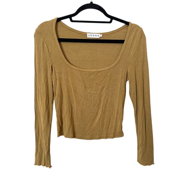 LACAUSA Ribbed Scoopneck Long Sleeve Green‎ Small - Picture 1 of 3